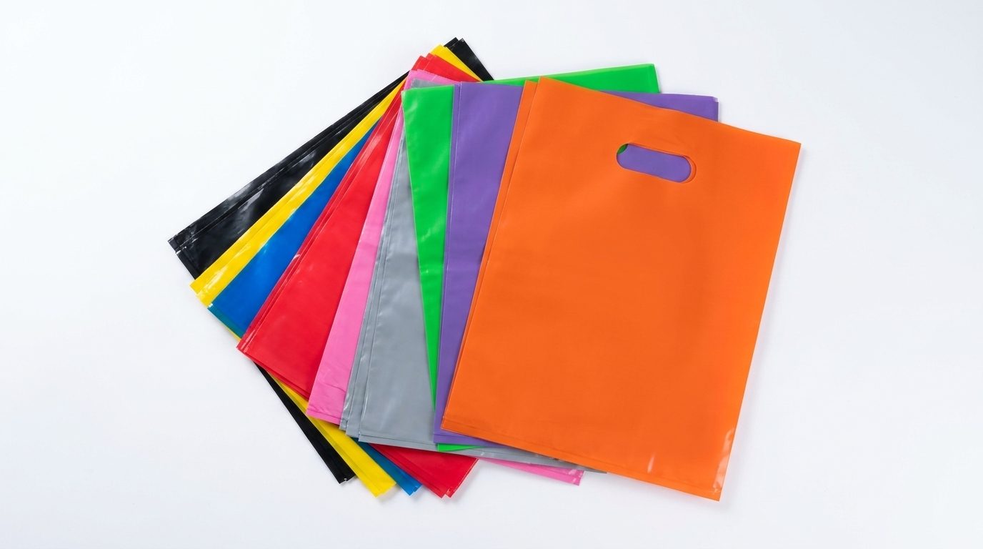 Sacolas alça vazada lisas em preto, amarelo, azul, vermelho, rosa, prata, verde, roxo e laranja